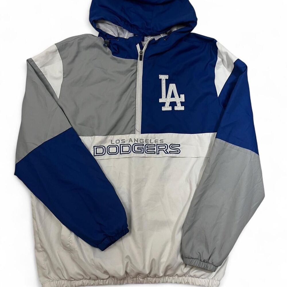 Los Angeles Dodgers MLB Half-Zip Pullover Windbreaker Jacket Gray Blue White